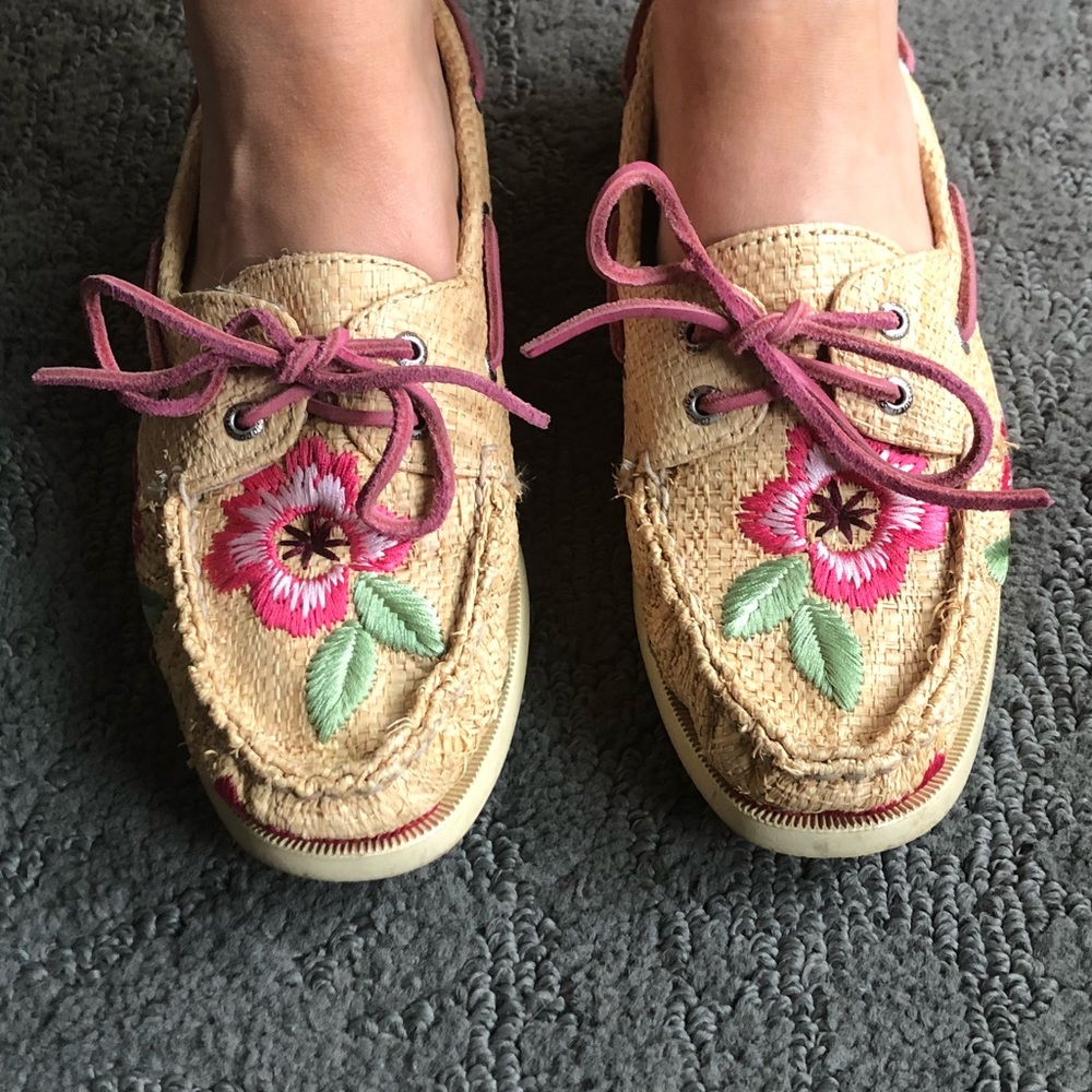 SPERRY TOP SODER RAFFIA FLORAL BOAT SHOES